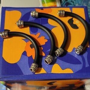 Crafting Or Beading Peices Black Rubber Bracelet Cuffs with Silver-Tone End Caps